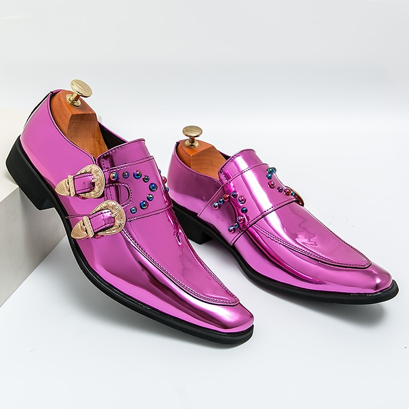 herresko i rosa metallisk spenne – mote loafers med rhinestone-detaljer for fest- og sceneklær 2025 - $59.99 –P3