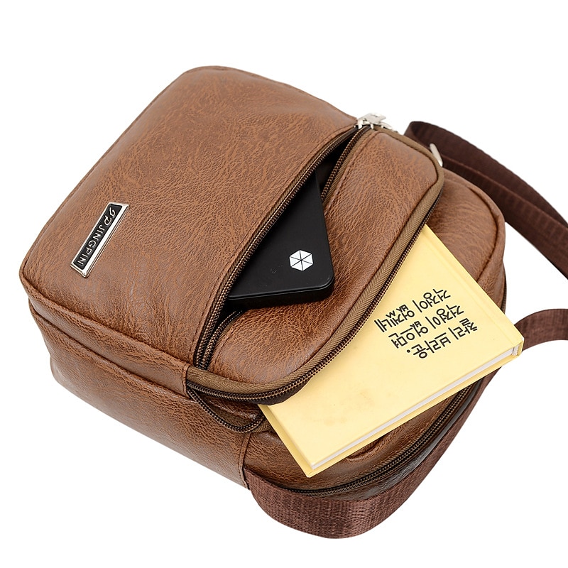 Men's Crossbody Bag Shoulder Bag Satchel PU Leather Outdoor Daily Holiday Buttons Zipper Large Capacity Waterproof Lightweight Solid Color Yellow brown Black Brown 2025 - $18.99 –P13