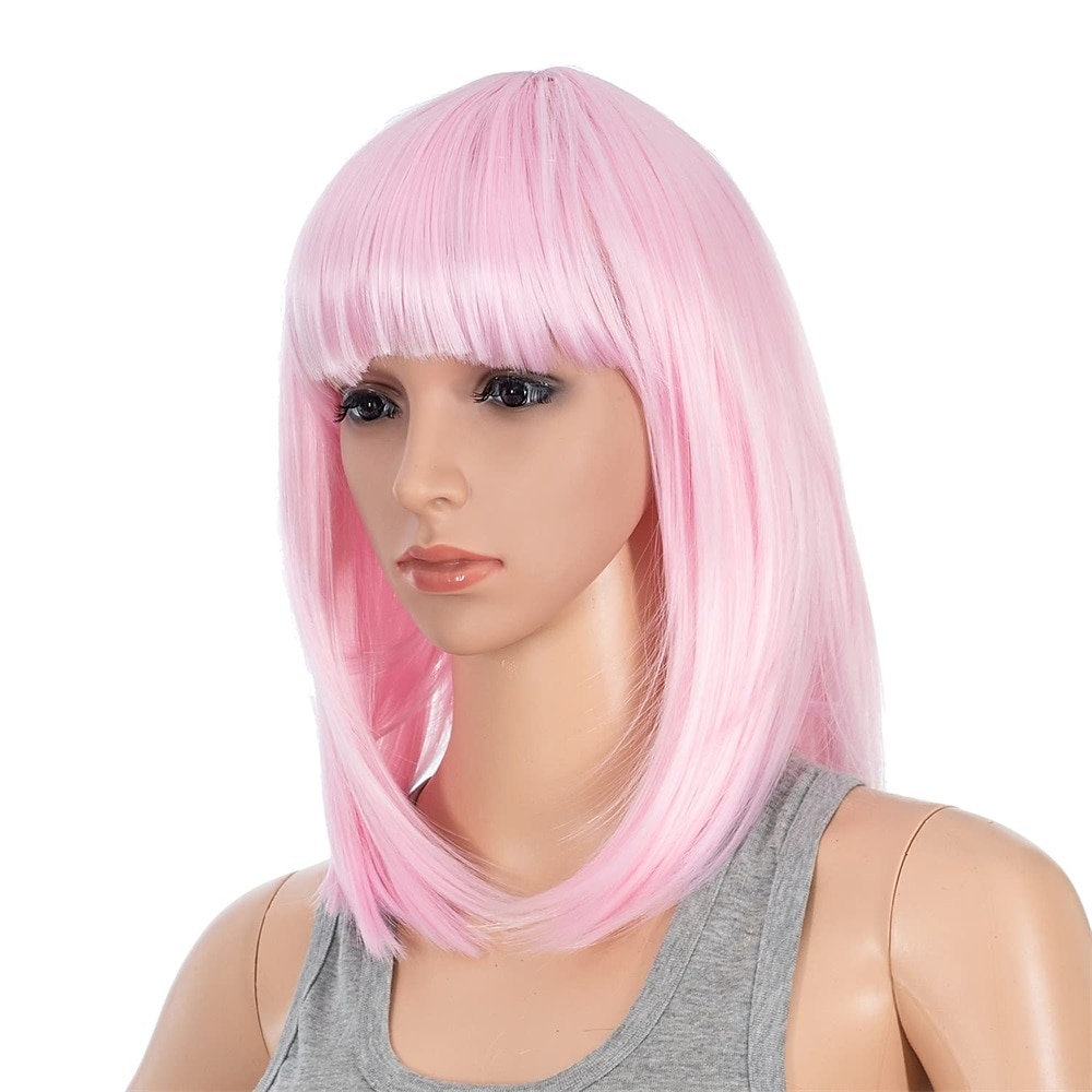 Perruque bob courte droite ombrée bleu rose multicolore de 10 pouces avec frange perruque synthétique colorée de cosplay pour les fêtes quotidienne pour femmes et enfants avec bonnet de perruque de 2025 ? $19.49 –P14
