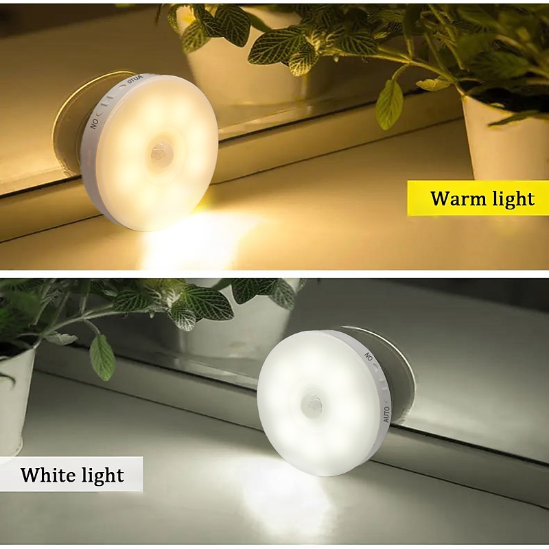 2026年 8led モーションセンサー LED ナイトライトスマートスイッチセンサーライト usb 充電式バッテリー駆動バスルームベッドサイドライト部屋廊下アクセスバスルームホーム照明  コレクション – $7.49 –P6