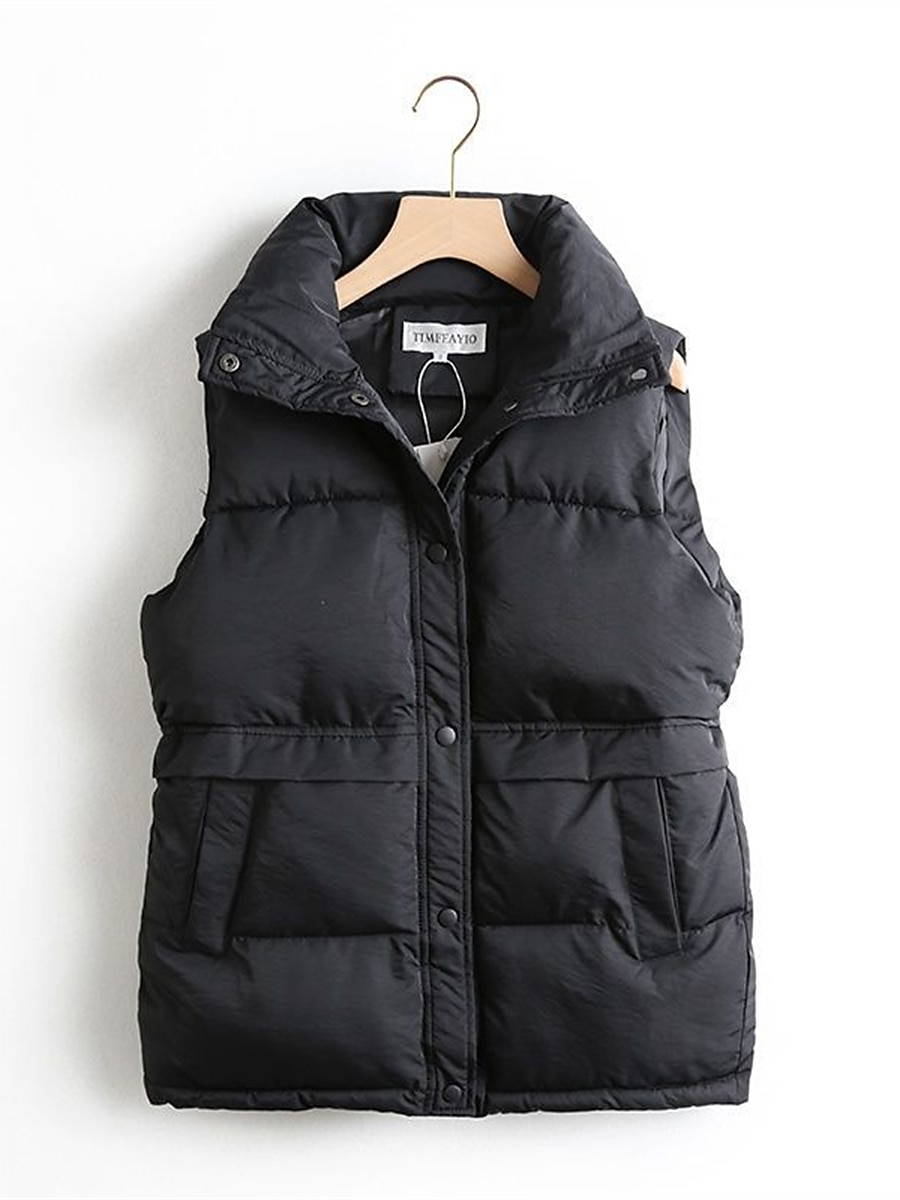 Per donna Gilet Esterno Strada Giornaliero Autunno Inverno Cappotto Morbido Tenere al caldo Antivento Contemporaneo Moda Casual quotidiano Giacca Senza maniche Tinta unica Con tasche bianco Nero del 2025 a $29.99 –P2