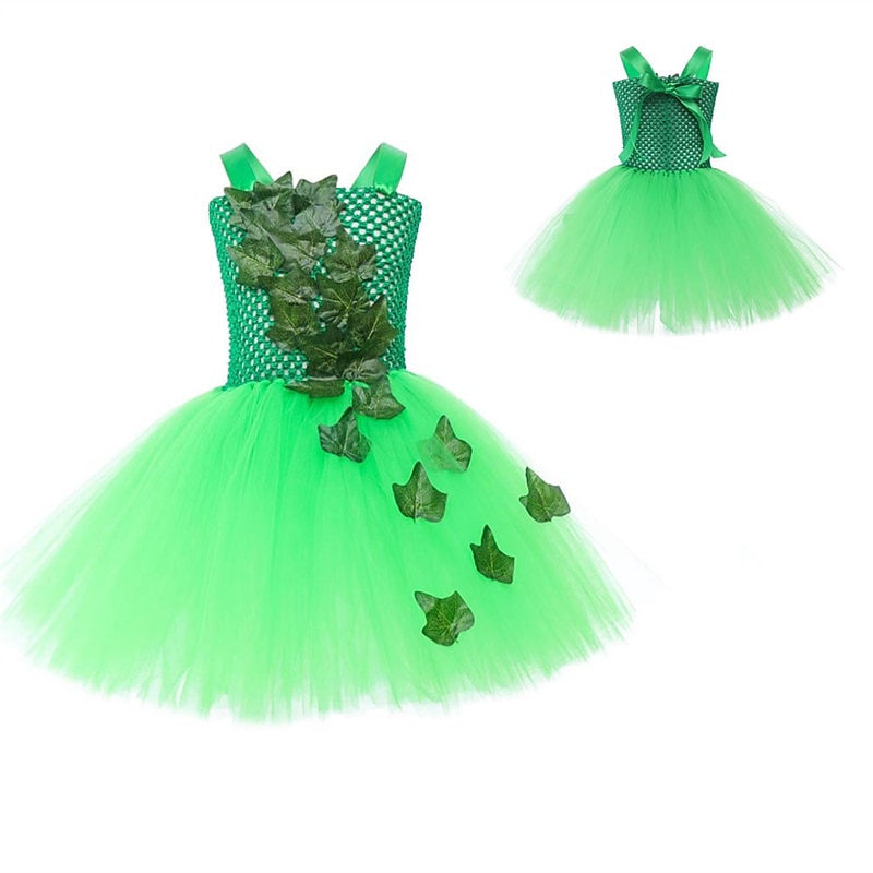 Kids Girls' Dress Party Dress Leaf Witch costume kids halloween custome Sleeveless Performance Special Occasion Mesh Elegant Fashion Beautiful Polyester Knee-length Party Dress Swing Dress Tulle Dress 2026 - $28.99 –P6