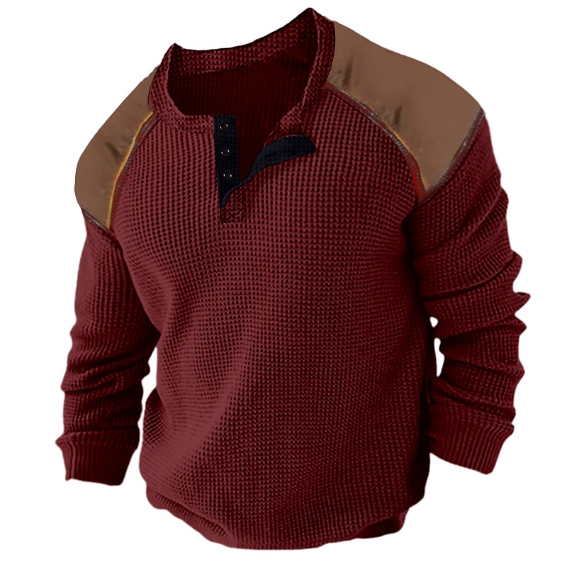 Herren Waffel-Henley-Hemd T-Shirt Farbblock Henley Strasse Urlaub Langarm Bekleidung Modisch Designer Basic 2025 - $11.99 –P6