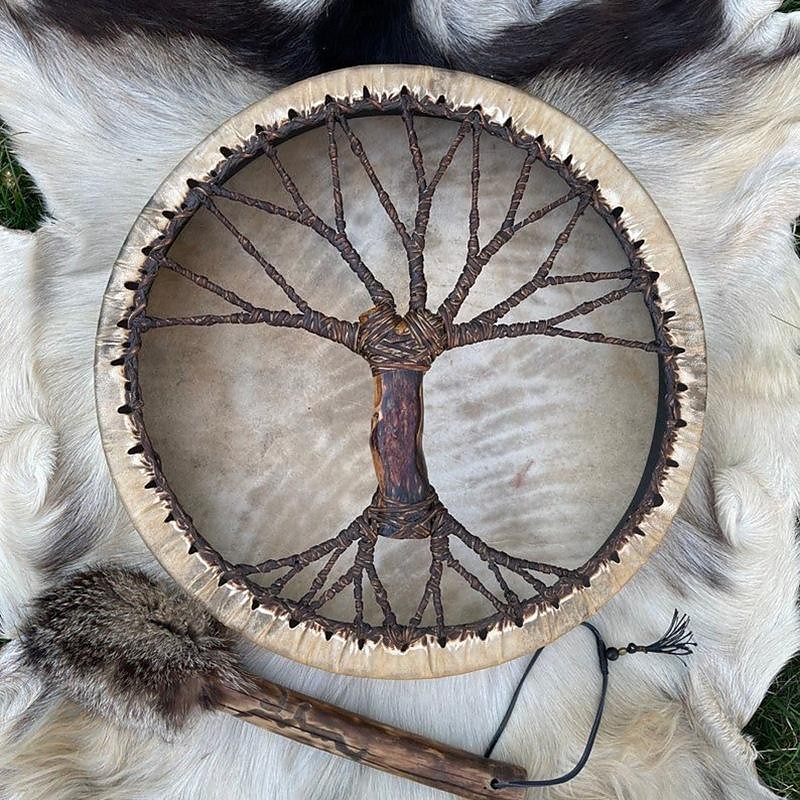 levensboom sjamaan trommel siberische trommel met de hand versierde ambachten sjamaan geschenken 2025 - $39.99 –P4