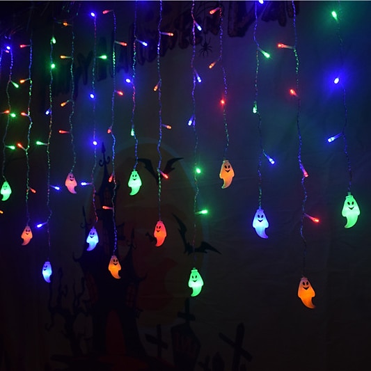 Halloween Decorations 3.5M 96Led LED Icicle Curtain String Lights, 3D Pumpkin Ghost Lantern for Home Party Holiday Lights EU US AU UK Plug 2025 - $17.99 –P15