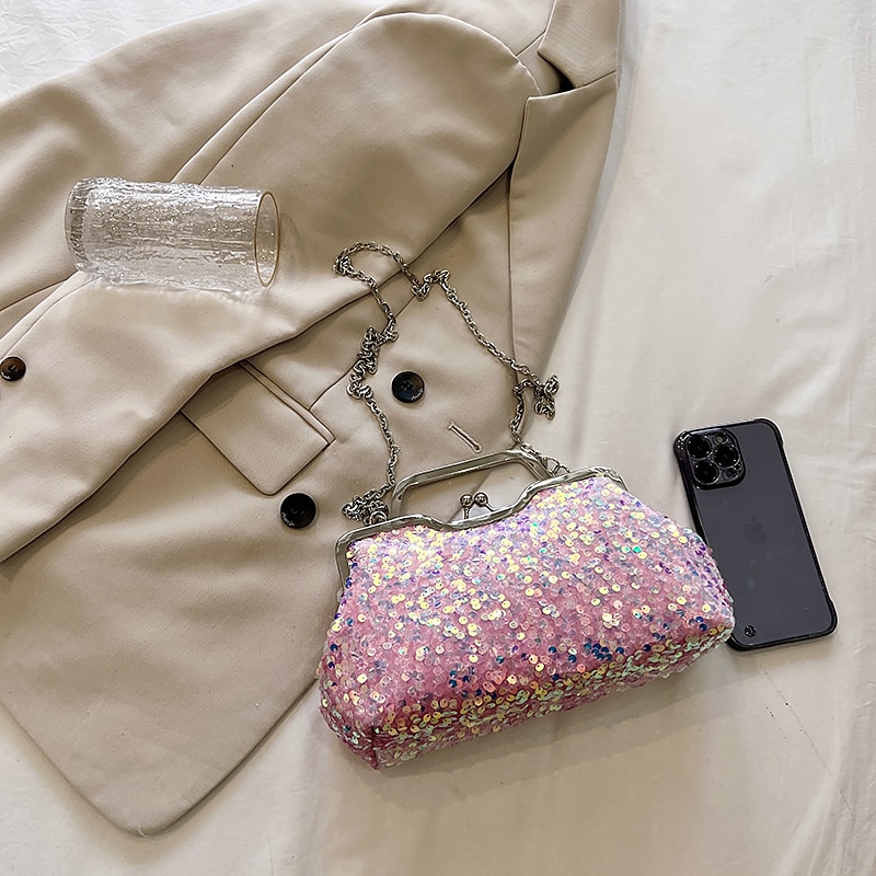 Women's Handbag Evening Bag Clutch Bags Synthetic Party Bridal Shower Wedding Party Sequin Large Capacity Anti-Dust Solid Color White Pink Blue 2025 - $34.99 –P12