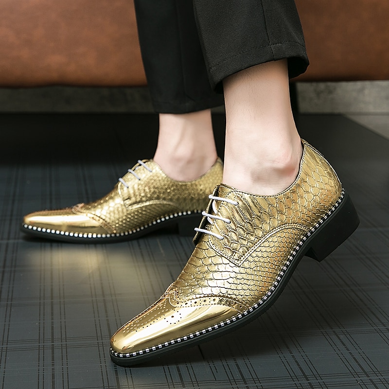 metalliske oxford-kjolesko for menn – skinnende brogue-snøresko i imitert skinn til fest, bryllup og sceneopptreden 2025 - $59.99 –P3