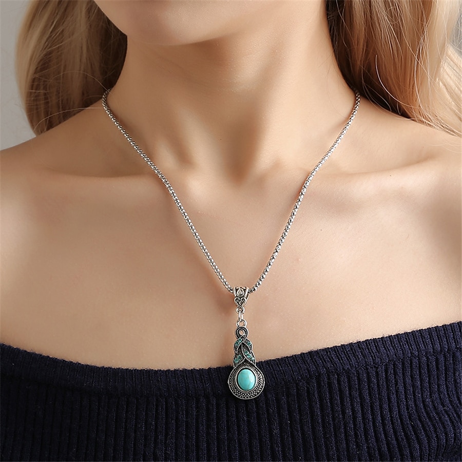 1 set (1 stks ketting 1 paar oorbellen) sieraden set voor dames blauw dagelijks reizen festival legering retro 2025 - $8.49 –P1