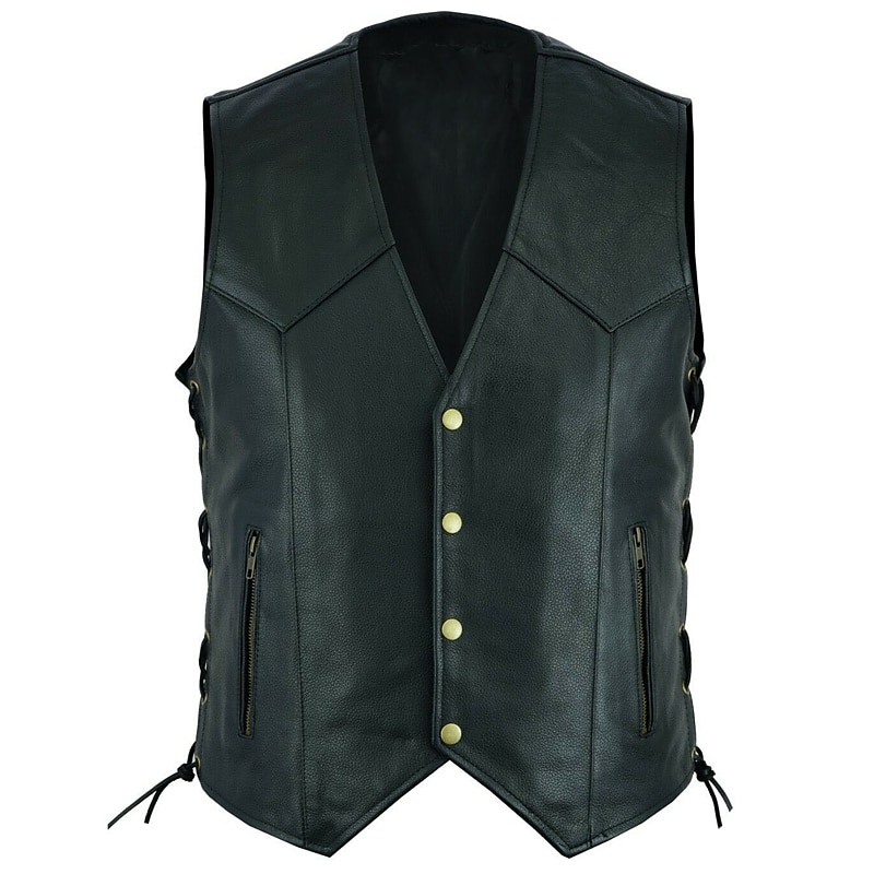 Men's Gilet Leather Vest Vacation Daily Wear Going out Fashion Basic Spring &  Fall Buttons Faux Leather Comfortable Plain Single Breasted V Neck Regular Fit Black Vest 2025 - $39.99 –P2