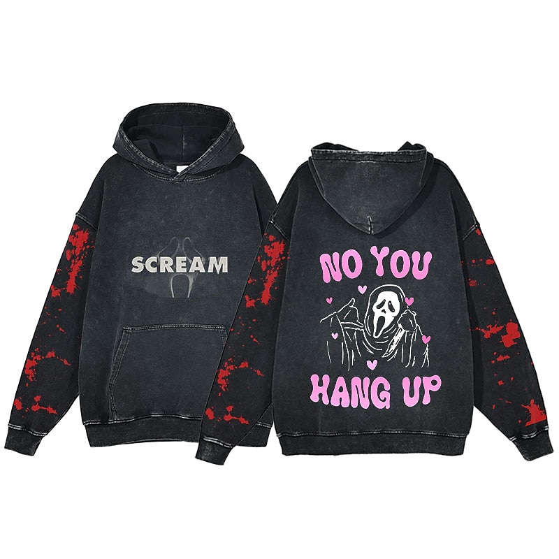 Halloween Grido Faccia da fantasma Teschio dello scheletro Felpa con cappuccio T-shirt oversize lavata con acido Stampa Tasca frontale Grafica Per Da coppia Per uomo Per donna Per adulto Mascherata del 2025 a $37.99 –P1