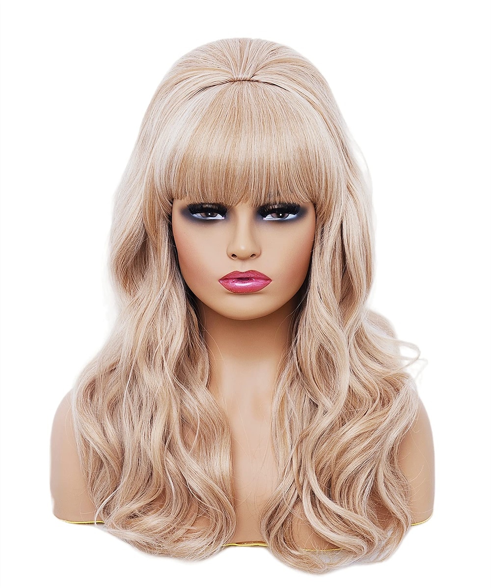 Dlouhá vlnitá blond paruka s ofinou velká bouffant včelí úl paruky pro ženy vhodná na kostým z 80. let nebo karnevalovou párty paruky na Halloween 2025 - $26.99 –P8