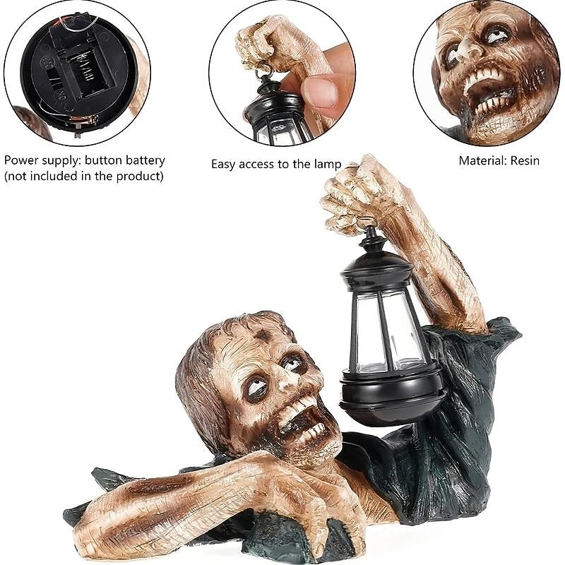 Gruselige Halloween-Zombie-Handlichtornamente aus Kunstharz für Horrorstatuen und Gartendekorationen 2026 - $18.99 –P4