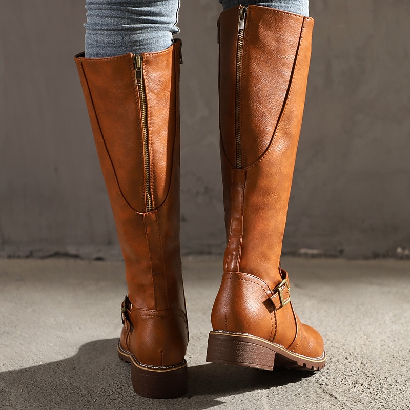 Women's Knee High Riding Boots with Side Zipper and Buckle – Classic Faux Leather Fall Winter Boots for Daily Wear, Commuting, and Outdoor Outfits 2025 - $42.99 –P3