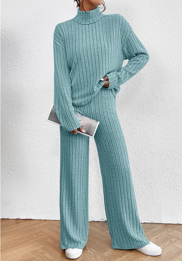 Femme Chaud Néon et lumineux Chemise Ensembles de pantalons Pantalon manche longue Col Roulé Couleur unie Casual Quotidien Noir Vert Véronèse Bleu Automne hiver Standard de 2025 ? $28.99 –P2