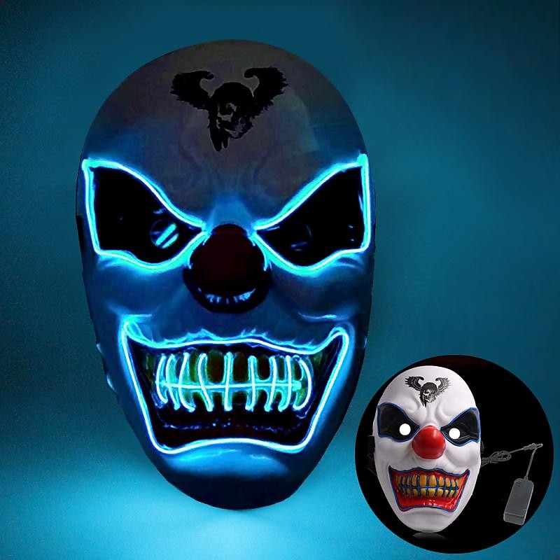 halloween led izzó maszk új party rave neon maszk dekor horror bohóc világító maszk álarcos maszk klub cosplay jelmez kellékek 2026 - $12.99 –P11