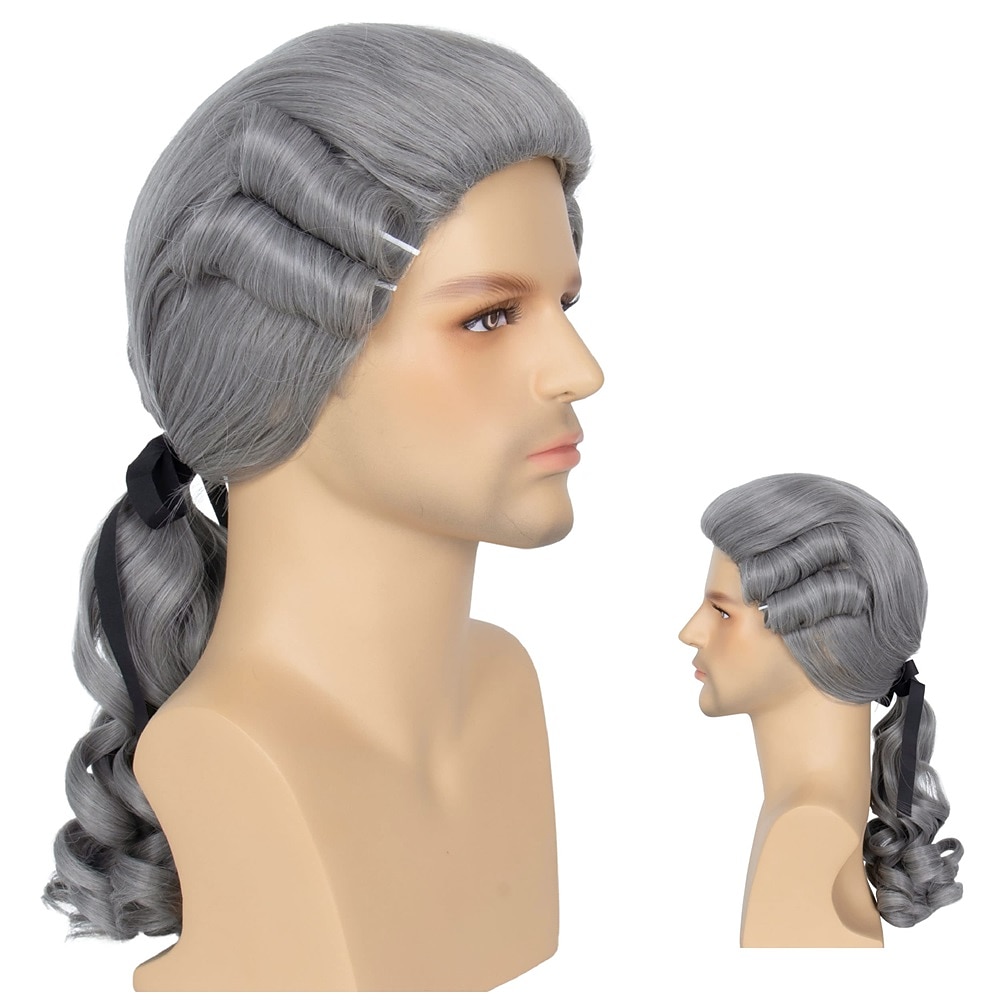 Pánská koloniální paruka soudce z 18. století karnevalová cosplay paruka Halloweenské paruky 2025 - $20.99 –P7