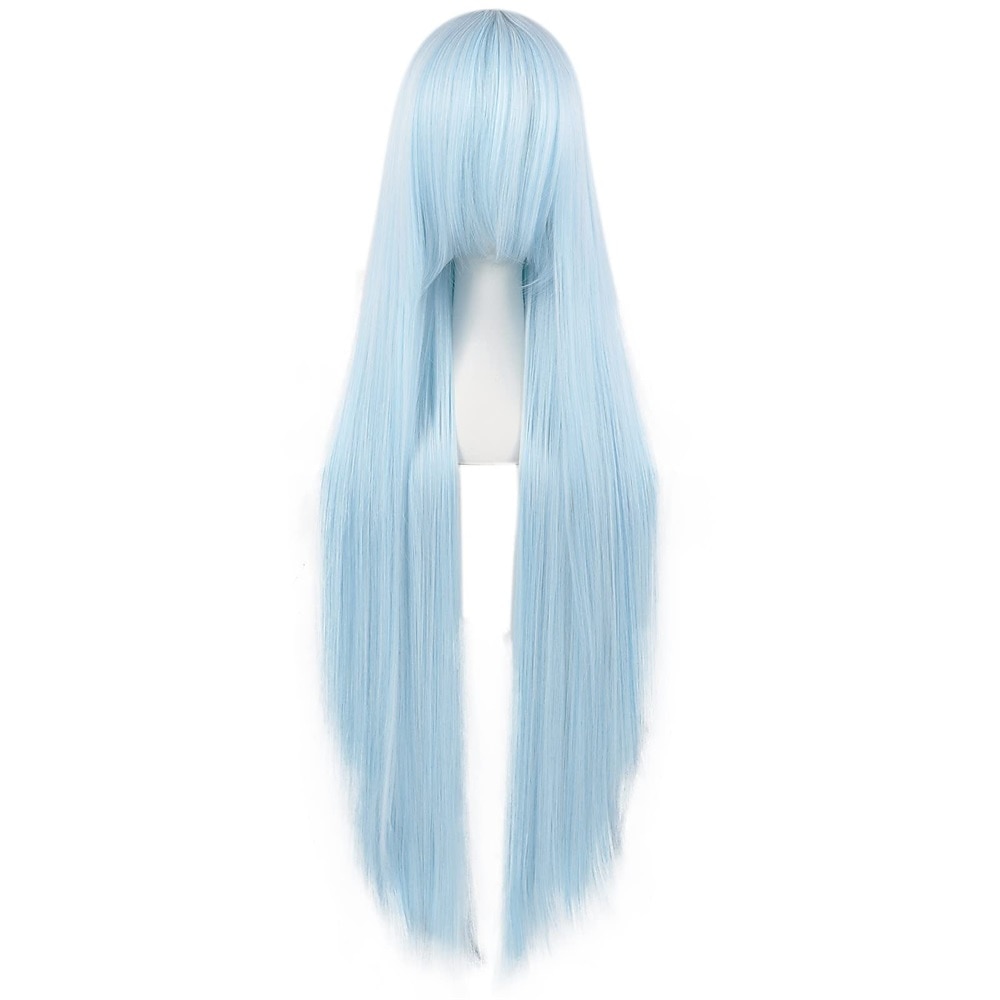 100 cm vaaleansininen peruukki naisten tytöille cosplay suora peruukki otsatukkalla synteettiset hiukset peruukkiasu anime halloween -juhliin 2026 - $28.99 –P2