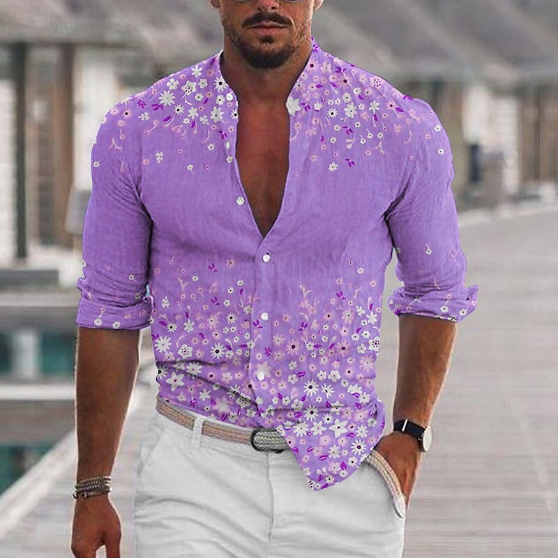Men's Floral Shirt Button Up Shirt Long Sleeve Fashion