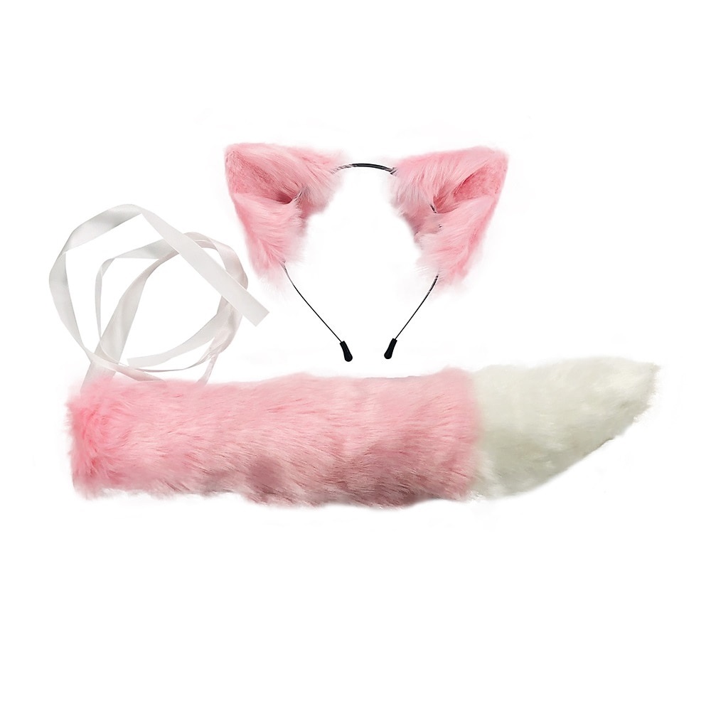 Conjunto de accesorios de cola de aro para el pelo con orejas de animales, cosplay hecho a mano, anime, bonito color zorro, piel de conejo 2025 - $20.99 –P2