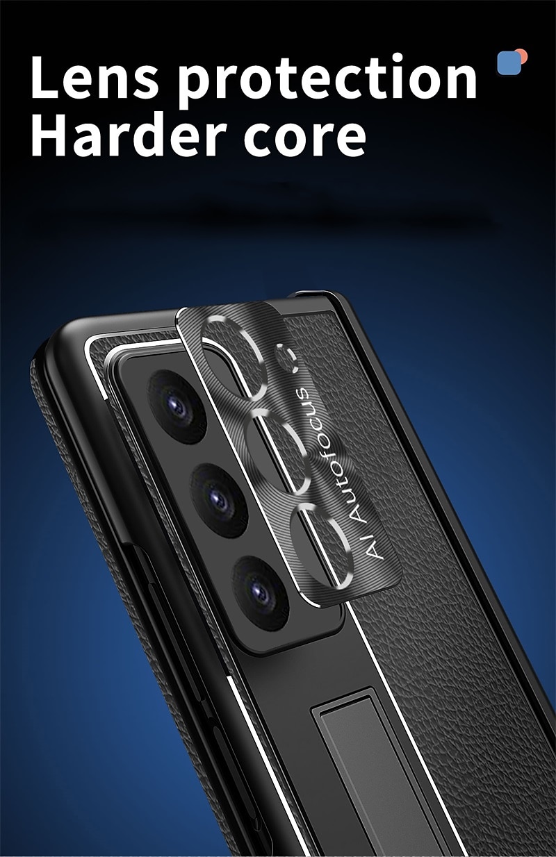 2025年 ペン付き電話ケース サムスン Galaxy Z Fold 6 Z Fold 5 Z Fold 4 Z Fold 3 バックカバー スタンドと画面保護フィルム付き ペンホルダー PC メタル PUレザー コレクション – $58.99 –P9