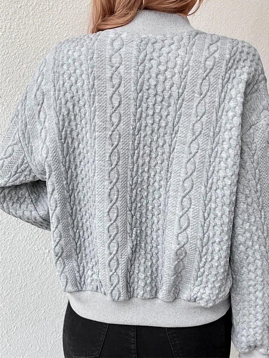 Women's Cardigan Sweater Stand Collar Cable Knit Elastane Button Summer Fall Outdoor Daily Going out Stylish Casual Soft Long Sleeve Solid Color Gray S M L 2023 - US $29.99 –P3