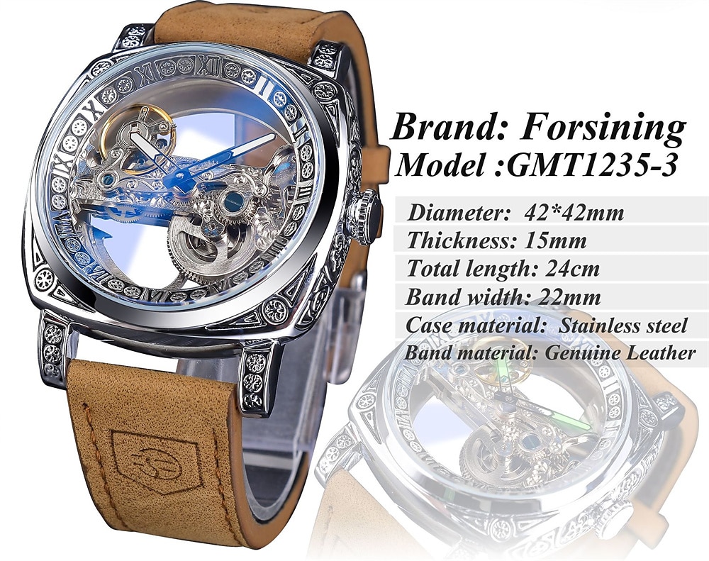 FORSINING Women Men Mechanical Watch Luxury Large Dial Fashion Business Hollow Skeleton Automatic Self-winding Luminous Waterproof Leather Strap Watch 2025 - $104.99 –P3