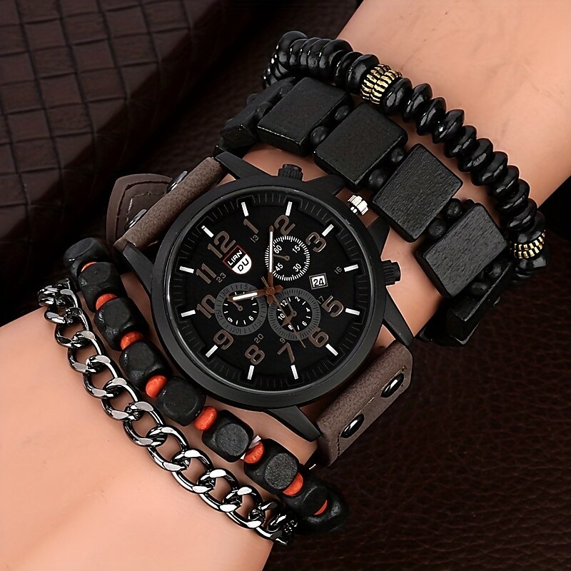 Keller Weber 5Pcs Watches Bracelet Set Luxury Men Quartz Wristwatches Leather Band Fahsion Casual Watch For Men Gift For Boyfriend 2025 - $25.99 –P8