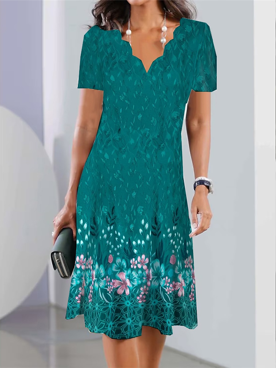 Women's Mini Dress Petite Dress Sundress A Line Dress Summer Dress Fashion Streetwear Modern Outdoor Vacation Daily Loose Fit Floral Short Sleeve Sweetheart Silver Blue Dark Green Fuchsia 2025 - $32.99 –P3