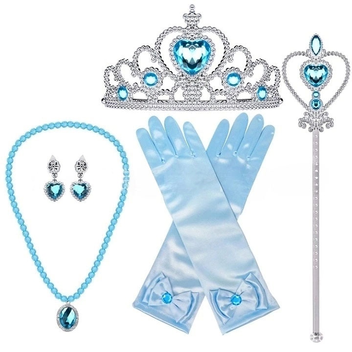 conjunto com vestido de tule princesa capa com capuz capa elsa coroa luvas varinha colar brincos meninas roupas congeladas vestido de menina flor filme cosplay fantasia cosplay festa de carnaval dia de 2025 por $50.99 –P5