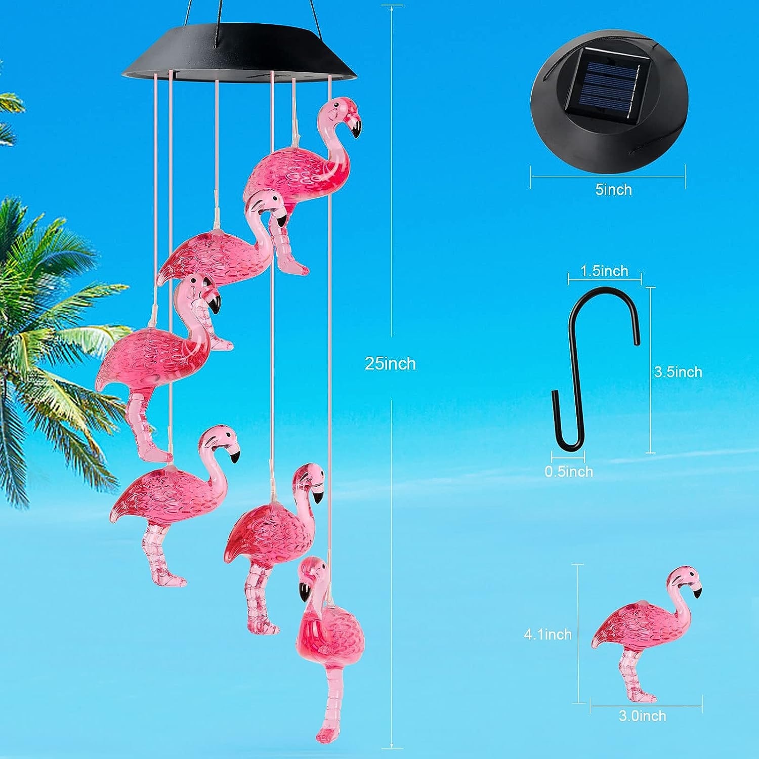 sinos de vento solar lâmpada luz ao ar livre à prova d'água flamingos pátio jardim natal casa pátio varanda paisagem luzes decorativas de 2026 por $25.99 –P5
