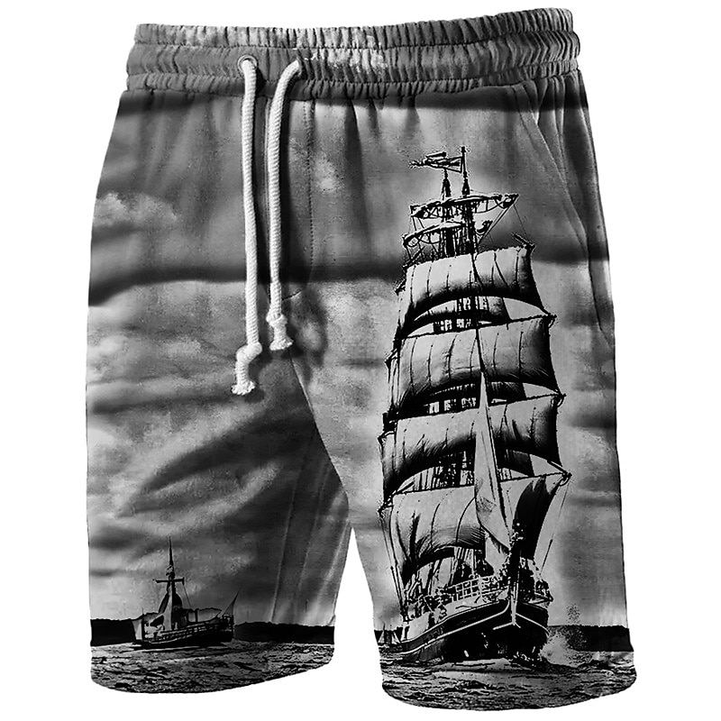 Bărbați Imprimeu Grafic Barcă navigare Pantaloni scurți de sudoare Pantaloni scurți de plajă Pantaloni scurți Terry Talie medie Casual Îmbrăcăminte Atletică Zilnic Concediu Haine de strada Cordon 2025 - $19.99 –P3