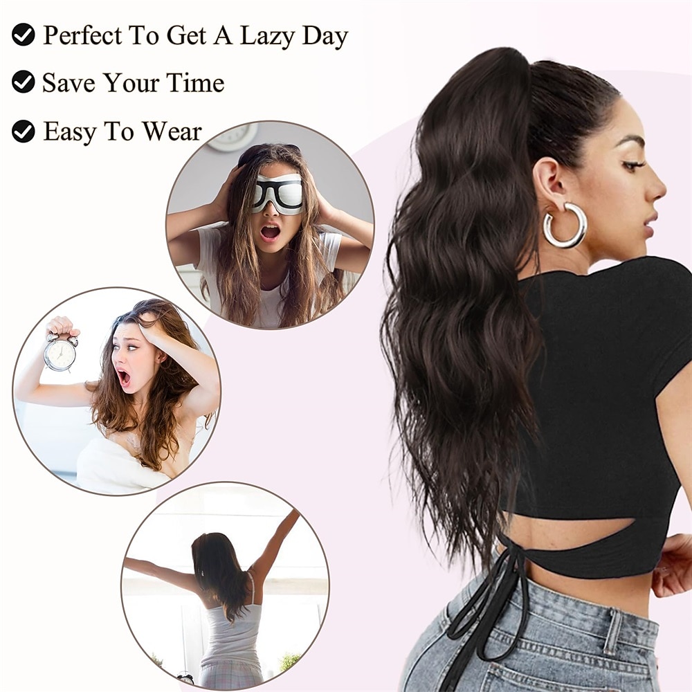 Ponytail Extension Claw Clip in Pony Tails Hair Extensions Fluffy Natural Synthetic Wavy Secret Ponytail Hairpiece 22 Inch Dirty Blonde mix Highlight Blonde for Women Daily Use party 2026 - $17.49 –P6