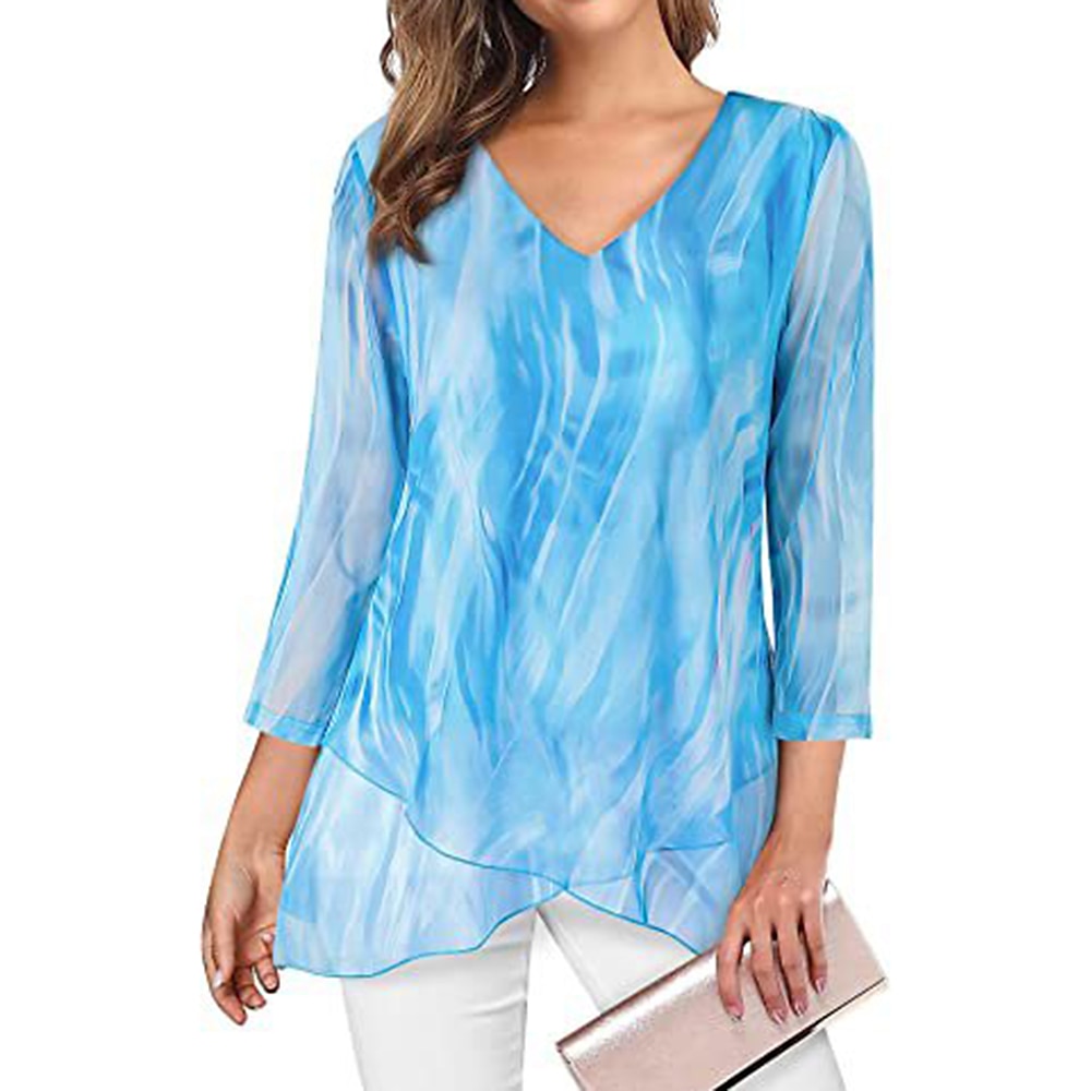 camicetta da donna quotidiano basic stampa floreale manica lunga regular top scollo a V casual nero verde chiaro vino blu verde autunno&amp; inverno del 2025 a $31.99 –P7