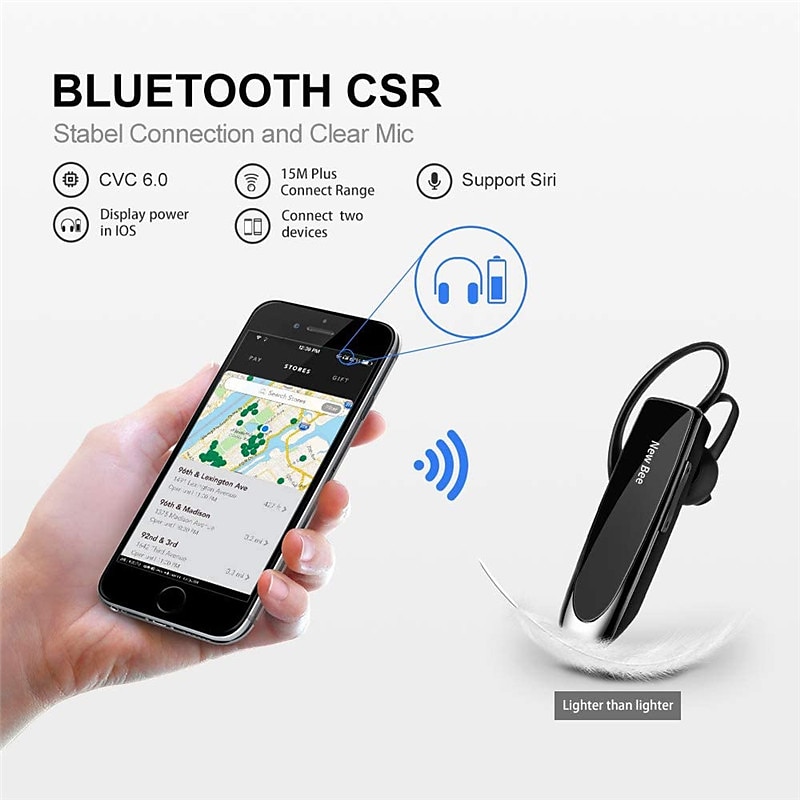 Bluetooth Earpiece V5.0 Wireless Handsfree Headset with Microphone 24 Hrs Driving Headset 60 Days Standby Time for IPhone Android Samsung Laptop Trucker Driver 2025 - NZ $40.19 –P7