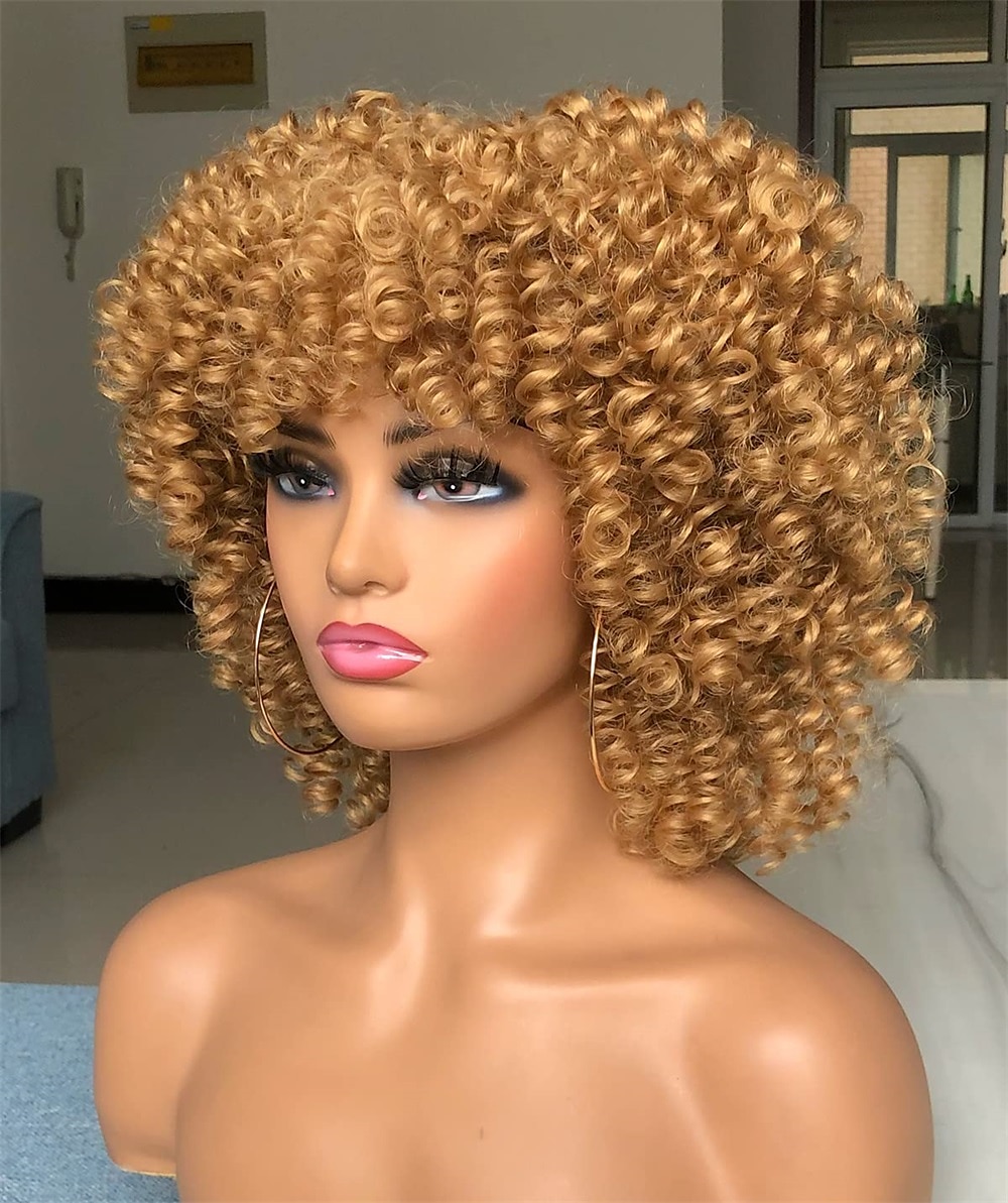 perruque afro bouclée avec une frange perruques courtes crépus bouclés pour les femmes noires fibre synthétique cheveux doux perruque afro courte bouclée de 2025 ? $20.99 –P4