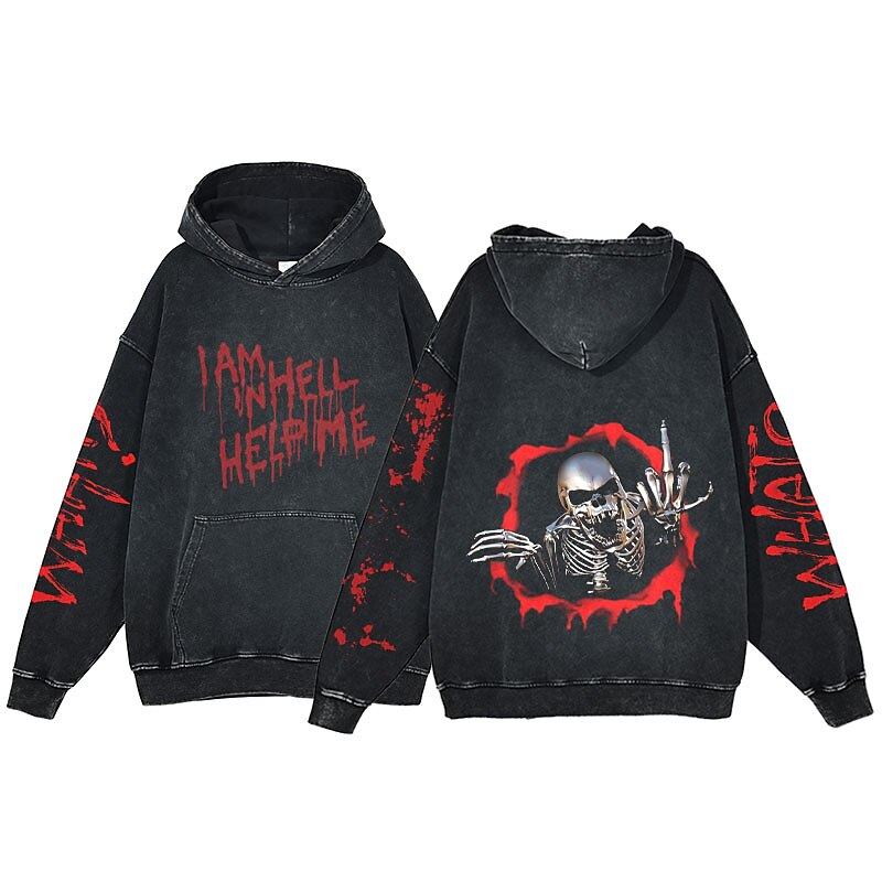 Víspera de Todos los Santos Gritar Esqueleto Sudadera Camiseta extragrande lavada con ácido Estampado Bolsillo delantero Gráfico Para Pareja Hombre Mujer Adulto Mascarada Estampado en caliente Casual 2025 - $30.99 –P6