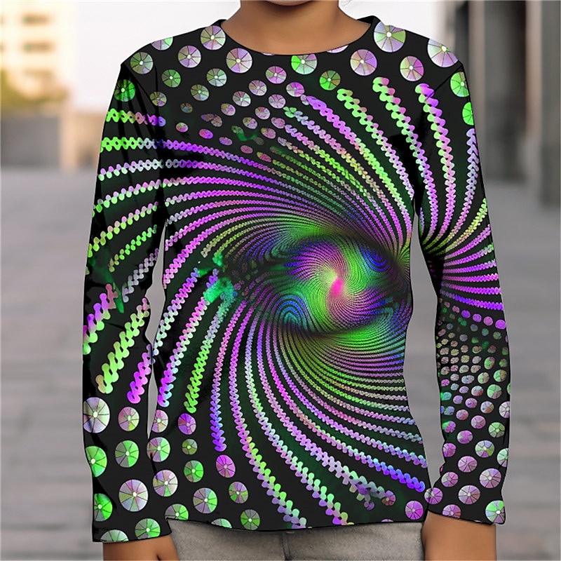 pojkar 3D-grafik optisk illusion t-shirt långärmad 3D-tryck sommar vår höst sport mode streetwear polyester barn 4-12 år utomhus casual daglig normal passform 2025 - $13.99 –P2