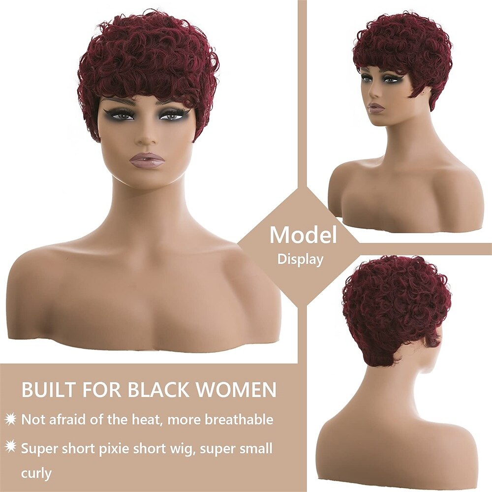 DOcute Red Pixie Cut Wigs for Black Women Short Hair, Red Short Fluffy  Pixie Cut Wigs Natural Red Wavy Synthetic Wigs for Black Women Short hair  wigs