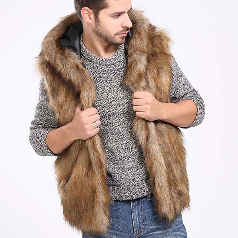 Per uomo Gilet Cappotto di pelliccia sintetica Da tutti i giorni Da mare Per uscire Di tendenza Essenziale Inverno Primavera & Autunno Con cappuccio Ecopelliccia Comodo Liscio Monopetto Con cappuccio del 2026 a $59.99 –P1