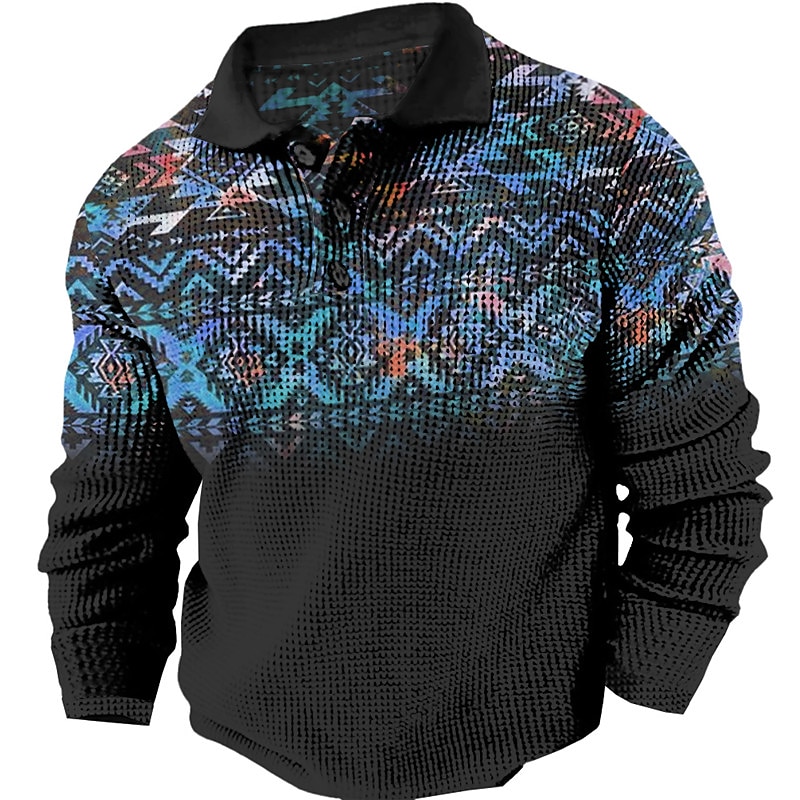 Per uomo Tribale Magliette Polo a Nido d'Ape Maglia da golf Manica Lunga Magliette polo Camicie con Colletto Vintage Casual Abbigliamento da vacanza Abiti da festa Bottoni Stampa 3D Autunno & Inverno del 2025 a $23.99 –P2