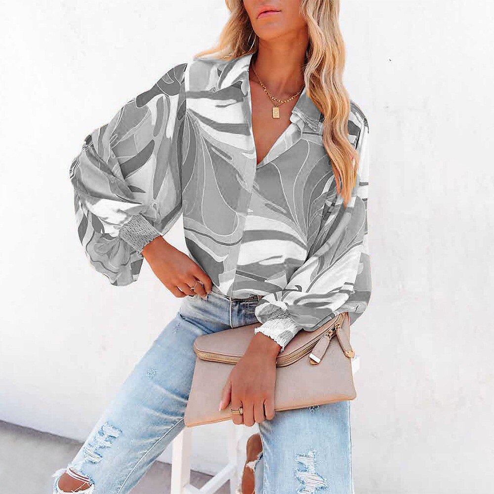 Women's Shirt Blouse Fashion Buttons Print Long Sleeve Regular Tops Shirt Collar Casual Blue Purple Green Gray Spring & Fall 2025 - $21.99 –P7