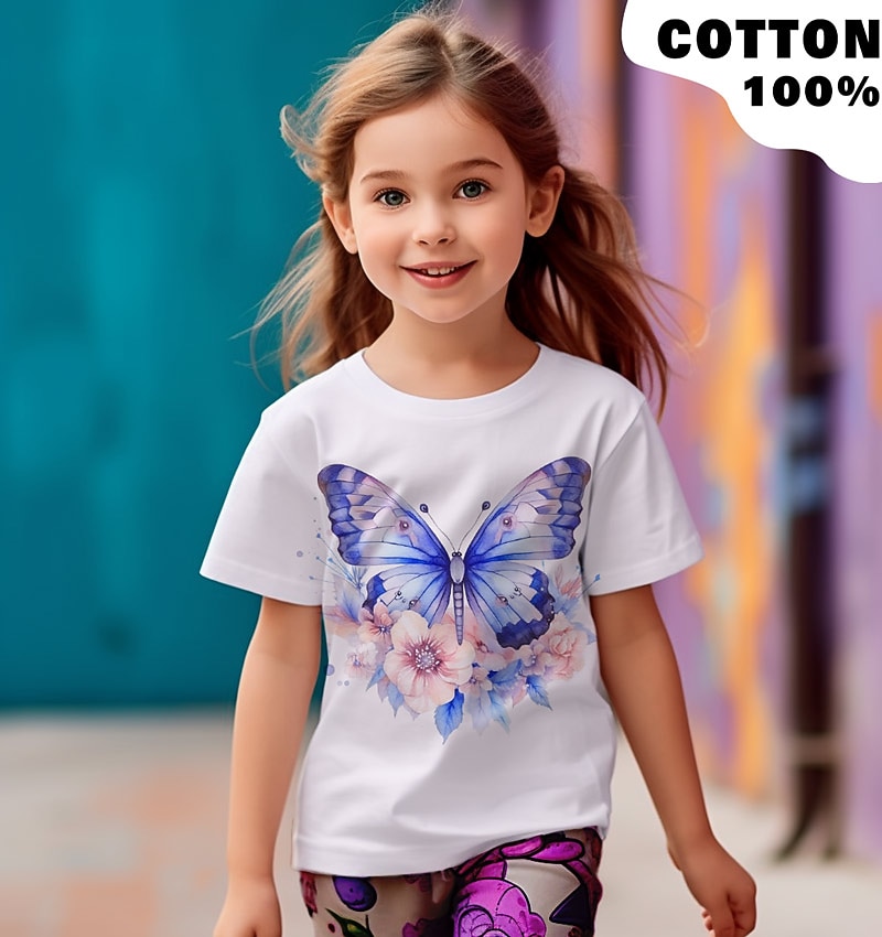 Fete 3D Grafic Fluture Tricou Manșon scurt Tipărire 3D Vară Primăvară Activ Modă Drăguţ 100% Bumbac Copii 3-12 ani În aer liber Casual Zilnic Fit regulat 2026 - $13.99 –P4