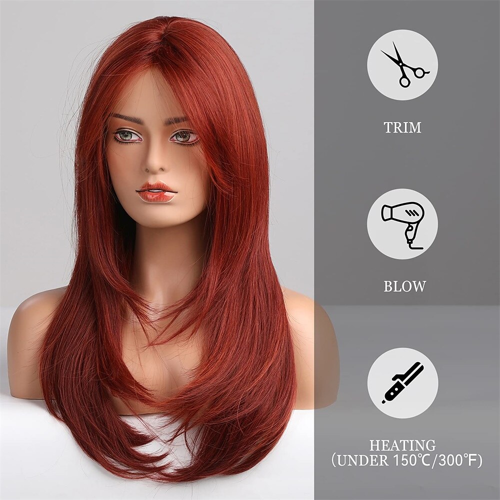 Red Wigs for WomenLong Layered Wigs with Bangs Heat Resistant Synthetic Fibre Wigs Halloween Cosplay Party Wigs 2025 - $24.99 –P3