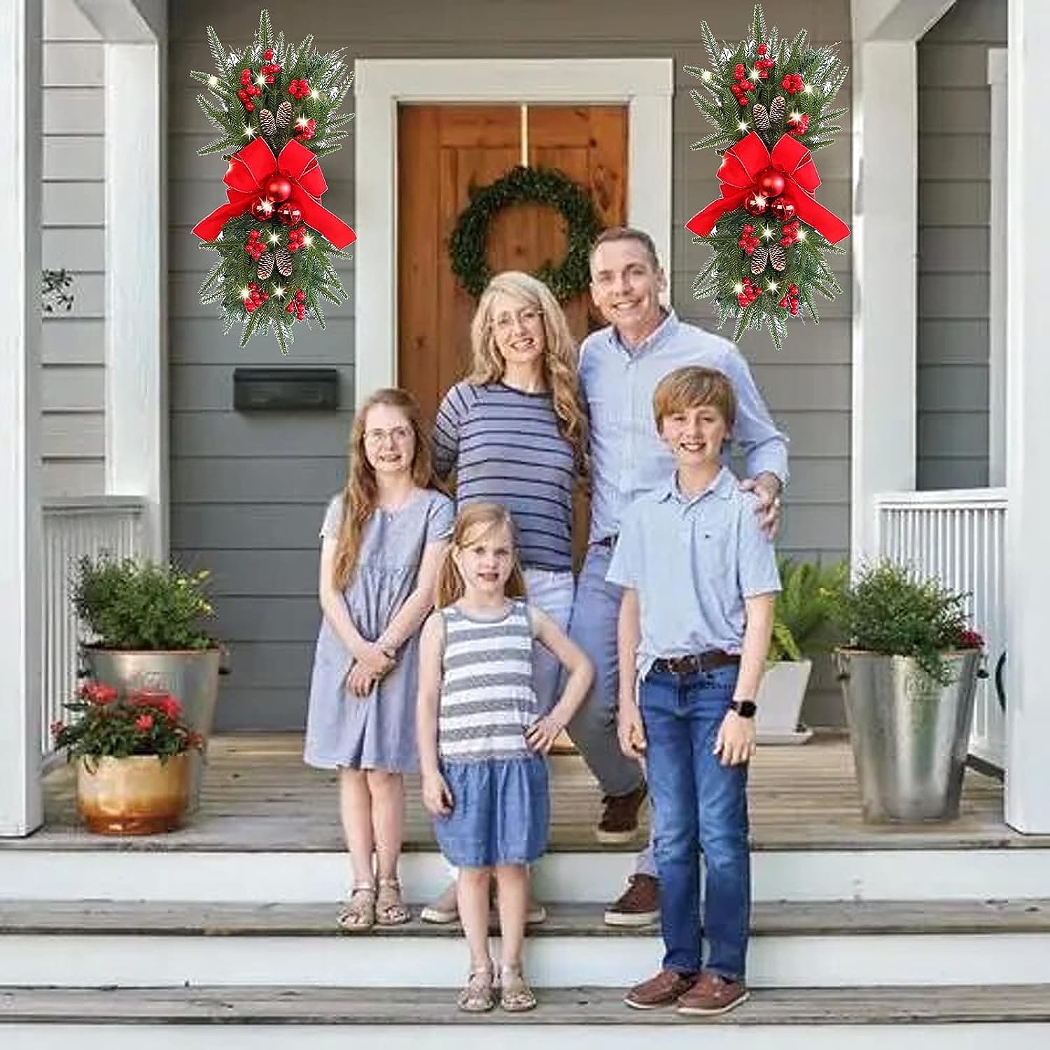 Christmas Wreaths Xmas Swags with Lights Cordless Prelit Stairway Stairway Staircase Window Wall Decoration Teardrop Trim Wreath Rattan Shopping Mall Hotel Outdoor 2025 - $27.99 –P2