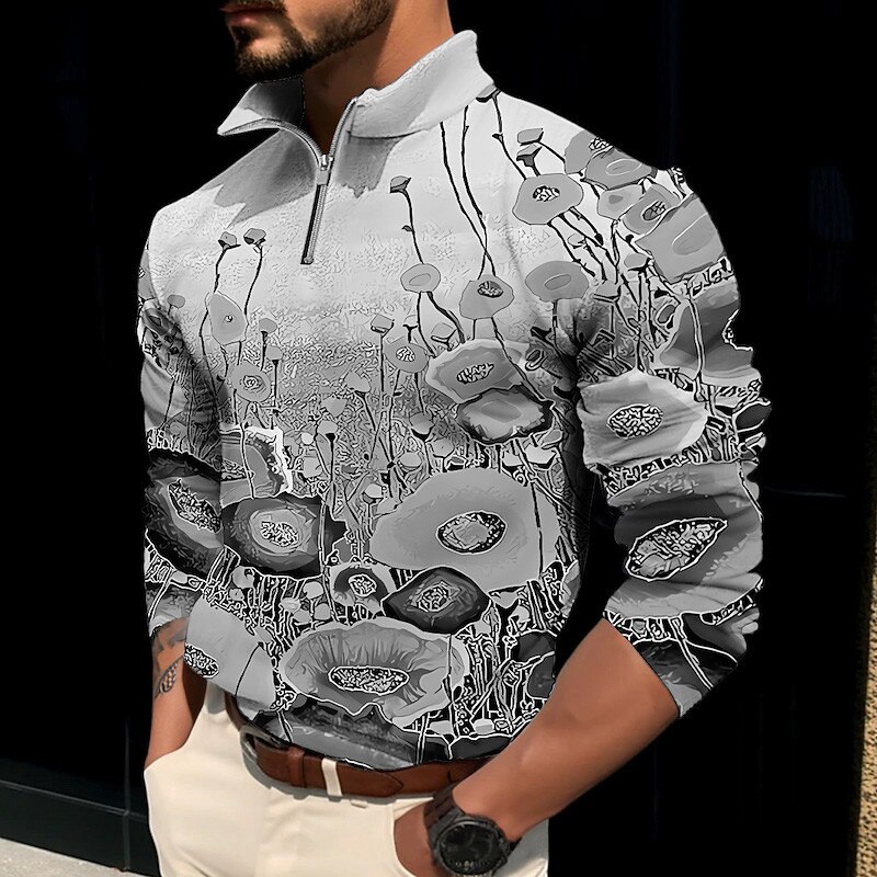 Per uomo Floreale Stampe astratte POLO Polo con zip Camicia da golf Golf Manica lunga Camicia Colletto alla coreana Esterno Strada Giallo Rosa Blu Viola Verde Cerniera Stampa Abbigliamento Di del 2026 a $25.99 –P2