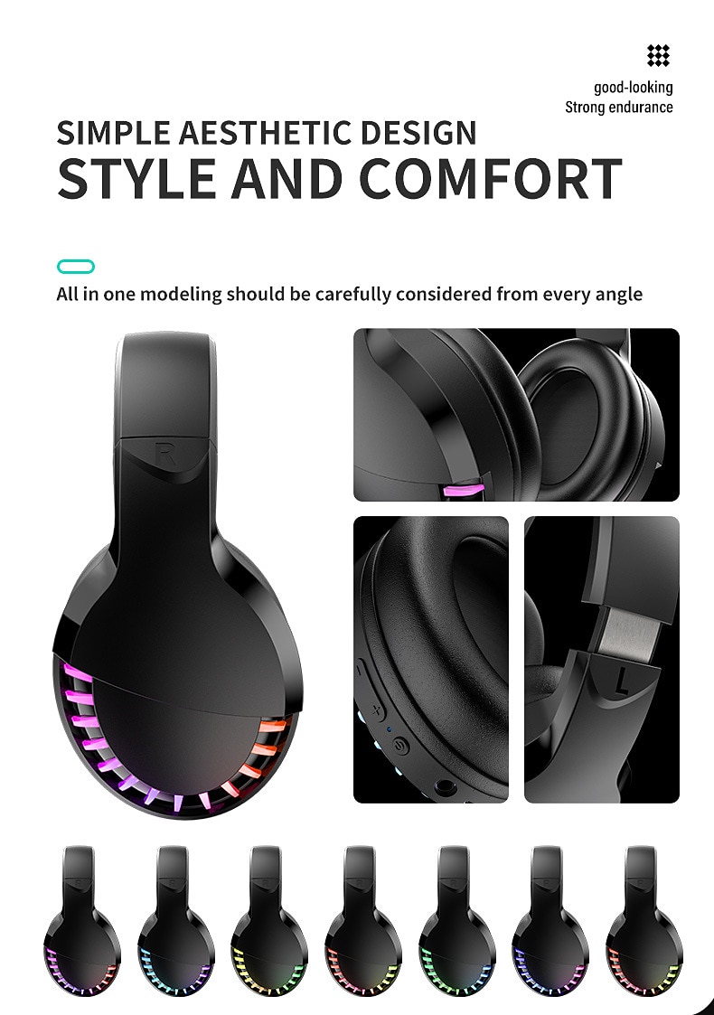 Wireless BT Headphone With Noise Cancellation HiFi Stereo Sound Mic Deep Bass Protein Earpad Rainbow RGB Backlight Rechageable Over Ear Headset For PC Mac Game Travel Class Home Office 2025 - $41.99 –P8