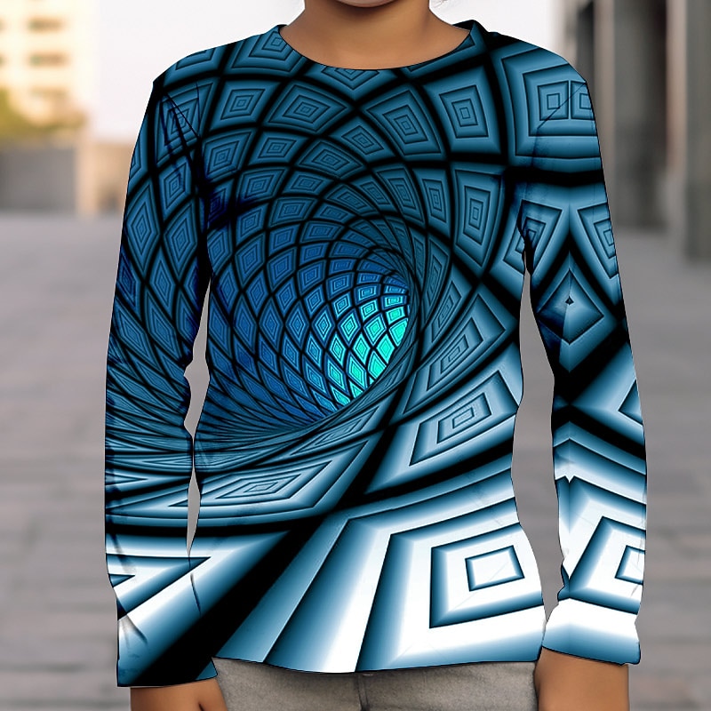 pojkar 3D-grafik optisk illusion t-shirt långärmad 3D-tryck sommar vår höst sport mode streetwear polyester barn 4-12 år utomhus casual daglig normal passform 2025 - $13.99 –P18