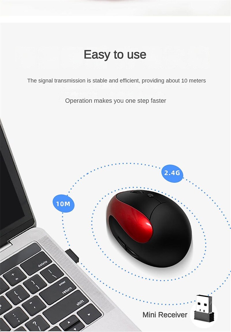 Rechargeable Vertical Mice Ergonomic Wireless Mouse 2.4G USB Receiver 1600 Adjustable DPI 6 Buttons Mouse 2025 - $17.99 –P10