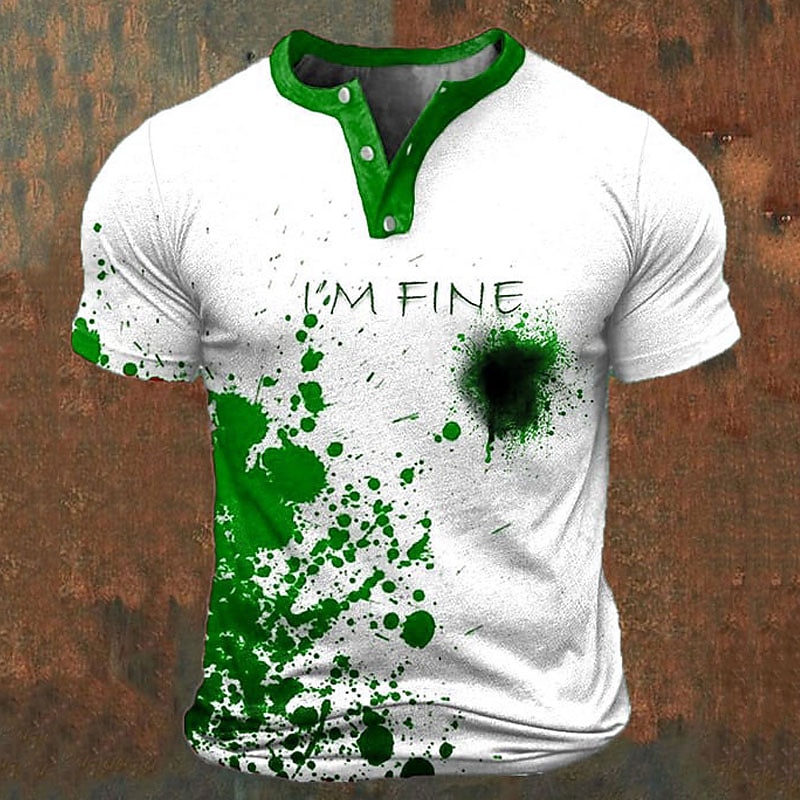 I'M Fine Mens Graphic Shirt Color Block Prints Fashion Basic Casual 3D Henley Tee Vintage Outdoor Daily Going Black Blue Red & White Cotton 2025 - $21.99 –P6