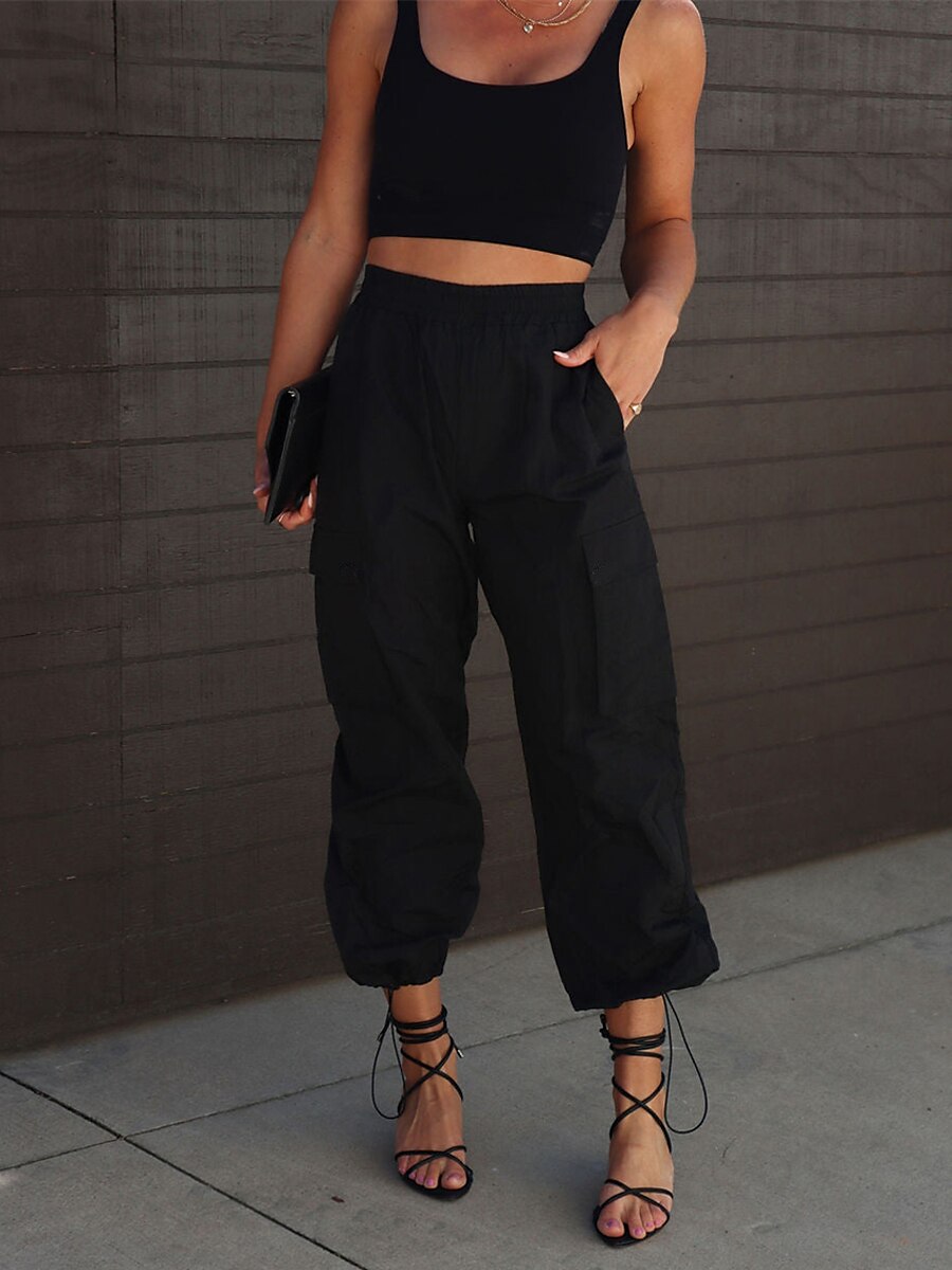 Women‘s Cargo parachute pants Trousers Full Length Micro-elastic High Waist Fashion Streetwear Street Daily Black Brown S M Fall Winter 2023 - US $34.99 –P18